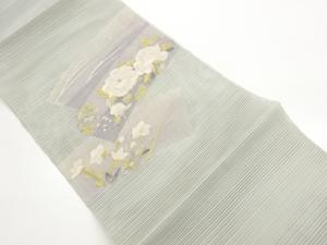 絽綴れ短冊に花々模様織出し刺繍名古屋帯